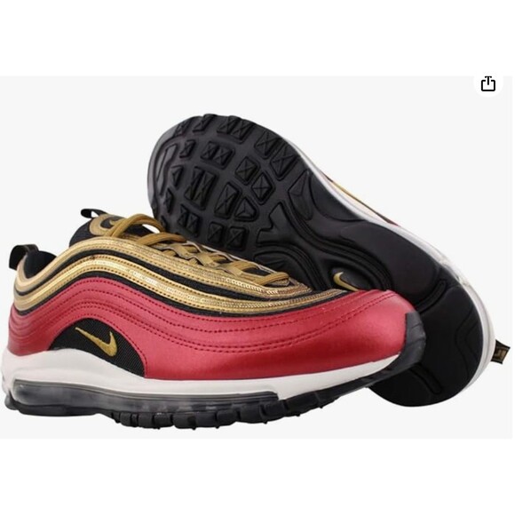 Size 7 - Nike Air Max 97 Gold Sequin Red Black Women's EUC - Picture 4 of 10